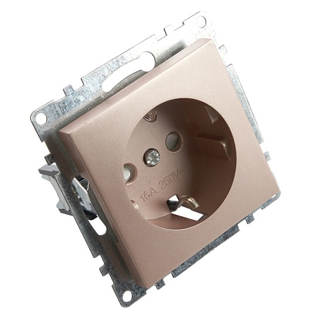 Розетка 1-местная с/з (механизм), STEKKER GLS16-7110-02, 250В, 16А с защитной шторкой, серия Катрин, шампань - фото