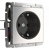 Розетка с заземлением и шторками глянцевый никель WL02-SKGS-01-IP44