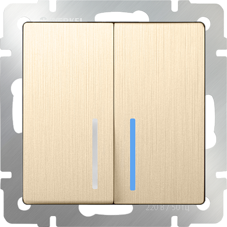 Выключатель двухклавишный с подсветкой шампань рифленый WL10-SW-2G-LED - фото