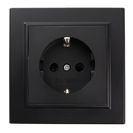 Розетка 1-местная c/з STEKKER, PST16-9010-03, 250В, 16А, с защитной шторкой, серия Эрна, черный - фото