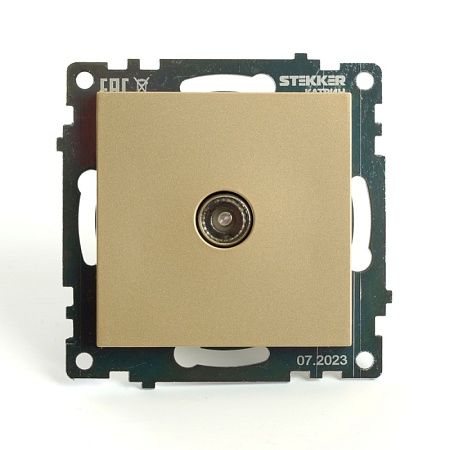 Розетка телевизионная 1-местная (механизм), STEKKER, GLS00-7108-08, 75 Ом, 5-862МГц, серия Катрин, золото - фото