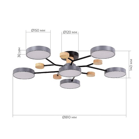 Светильник потолочный Серый/Серый LED 6*12W 3000K/4500K/6000K SLE6006-702-06 - фото