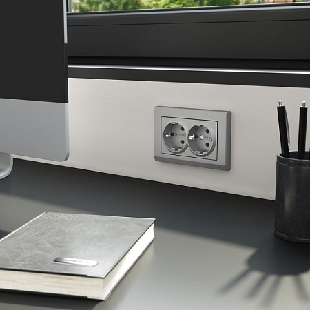 Рамка для двойной розетки Stark (серебряный матовый) W0081865 - фото