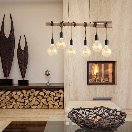 Светильник подвесной Черный, Светлое дерево E27 6*60W SL1142.403.06 - фото