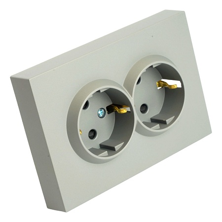 Розетка 2-местная с защитной шторкой, STEKKER, с/з, 250В, 16А, серия Эмили, RST16-5114-10, платиново-серый, soft touch - фото