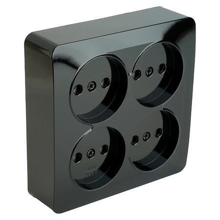 Розетка 4-местная б/з открытой установки, квадрат, STEKKER, 250В, 10А, IP20, серия София, черный, MST10-14S-02 - фото