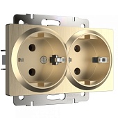 Розетка двойная с заземлением шампань рифленый WL10-SKG-02-IP20