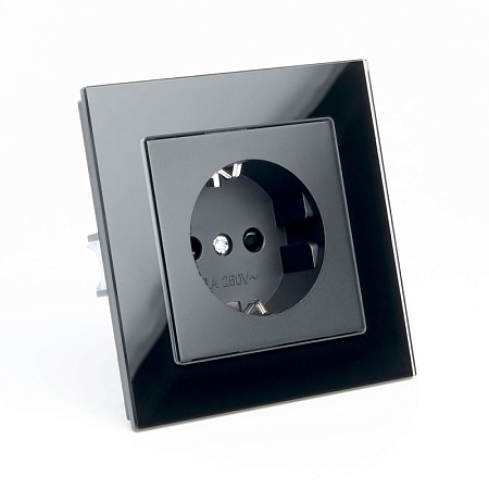 Розетка 1-местная с защитной шторкой с/з STEKKER GLS16-7010-05, 250В, 16А, черный - фото