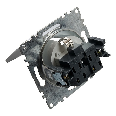 Розетка 1-местная с/з с крышкой (механизм), STEKKER GLS16-7112-03, 250В, 16А с защитной шторкой, серия Катрин, серебро - фото