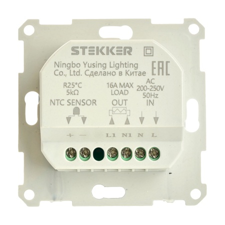 Терморегулятор механический для теплого пола (механизм), STEKKER GLS00-7117-01, 250В, 3500Вт, серия Катрин, белый - фото