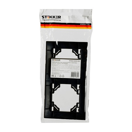 Рамка 2-местная, горизонтальная, STEKKER, PFR00-9012-03, серия Эрна Элегант, черный - фото