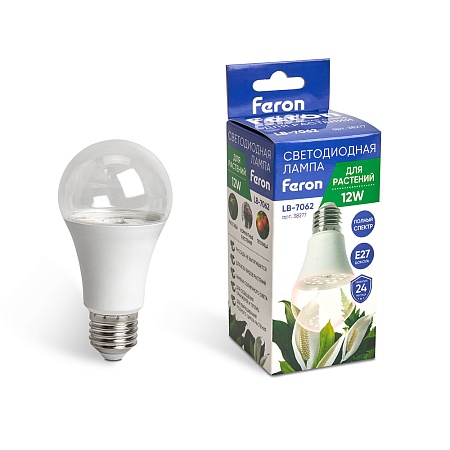 Лампа светодиодная для растений А60 Feron LB-7062 E27 12W 175-265V полный спектр - фото