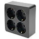 Розетка 4-местная с/з открытой установки, квадрат, STEKKER, 250В, 16А, IP20, серия София, черный матовый, MST16-14S-05 - фото