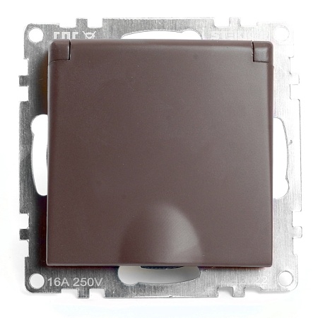 Розетка 1-местная с/з с крышкой (механизм), STEKKER GLS16-7112-04, 250В, 16А с защитной шторкой, серия Катрин, шоколад - фото