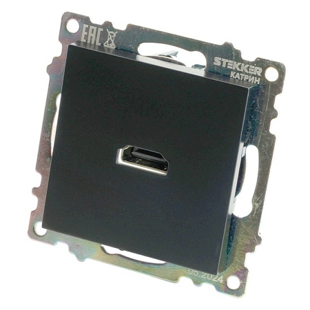 Розетка HDMI 2.1, Type A  (механизм), STEKKER GLS00-7118-05, серия Катрин, черный - фото