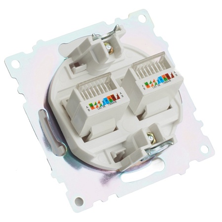 Розетка компьютерная 2-местная RJ-45 (механизм) STEKKER GLS00-7109-01 , серия Катрин, белый - фото
