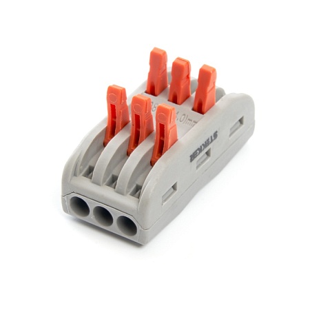 Клемма монтажная д/ подкл. фазн. проводников STEKKER, LD222-423, 3 контактные группы, 1ввод,1вывод на полюс (DIY упак 5 шт) - фото