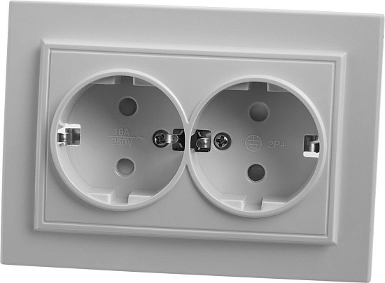 Розетка 2-местная с/з STEKKER, PST16-9014-01, 250В, 16А с защитной шторкой, серия Эрна, белый - фото