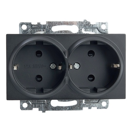 Розетка 2-местная с/з (механизм), STEKKER GLS16-7114-05, 250В, 16А с защитной шторкой, серия Катрин, черный - фото