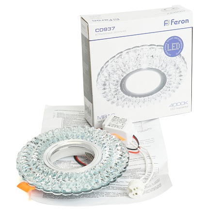 Светильник встраиваемый с белой LED подсветкой Feron CD937 потолочный MR16 G5.3 прозрачный - фото
