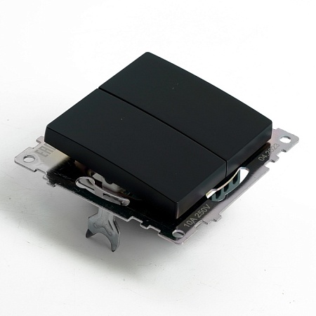 Переключатель 2-клавишный (механизм), STEKKER GLS10-7107-05, 250V, 10А, серия Катрин, черный - фото