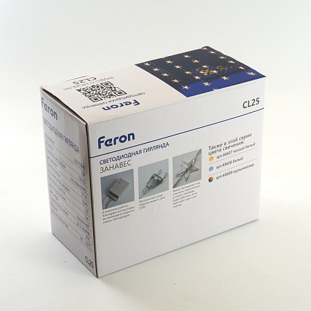 Светодиодная гирлянда Feron CL25 занавес Звездочки  2*1м  + 3м 2700K с контроллером, c питанием от сети 230V, прозрачный шнур - фото