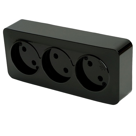 Розетка 3-местная б/з открытой установки, STEKKER, 250В, 10А, IP20, серия София, черный, MST10-13-02 - фото