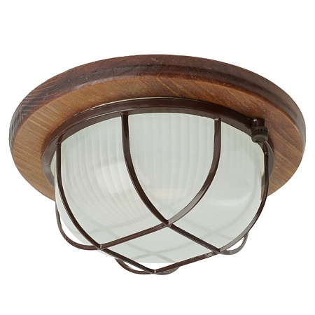 Светильник накладной IP54, 220V 60Вт Е27, дерево, орех, круг, с решеткой, НБО 03-60-022 - фото