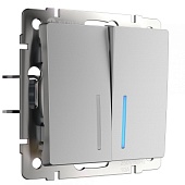 Выключатель двухклавишный с подсветкой серебряный WL06-SW-2G-LED