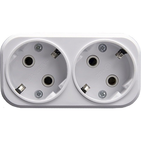 Разветвитель сетевой 2-местный с/з STEKKER ADP16-22-20 250V, 16A, ABS огнеустойчивый пластик, белый - фото