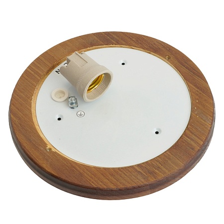 Светильник накладной IP54, 220V 60Вт Е27, дерево, орех, круг, с решеткой, НБО 03-60-022 - фото