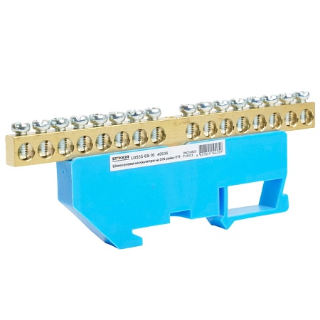 Шина"N" на изоляторе STEKKER 6*9 на DIN-рейку 16 выводов, синий, LD555-69-16 - фото