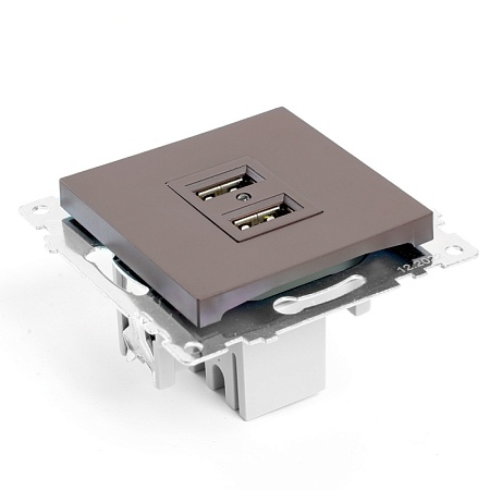 Розетка USB 2-местная (механизм), STEKKER GLS10-7115-04, 250B, 2,1А, серия Катрин, шоколад - фото