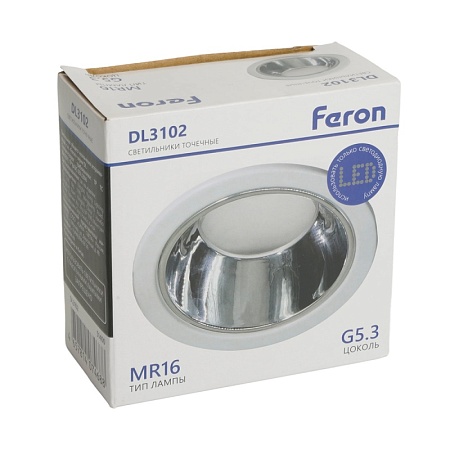 Светильник встраиваемый Feron DL3102 потолочный MR16 G5.3 белый + хром - фото