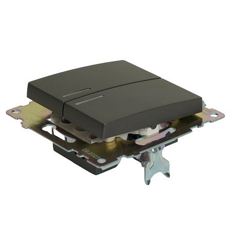 Выключатель 2-клавишный c индикатором (механизм) 250В, 10А, серия Катрин, графит, GLS10-7102-06 - фото