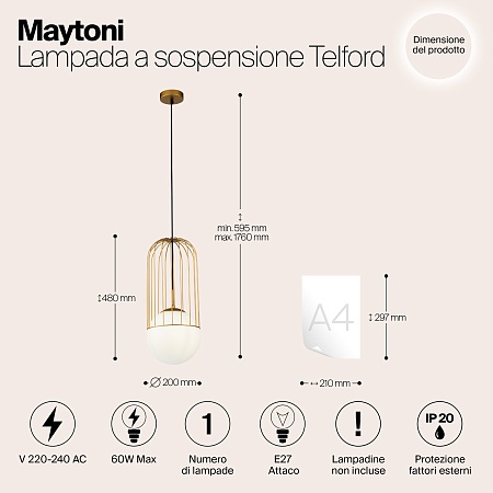 Подвесной светильник Maytoni Telford P363PL-01G - фото