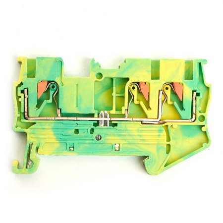 Зажим пружинный, 3-проводной проходной ЗНИ - 2,5 , JXB PT 2.5  TW, желтый, зеленый LD573-1-25 - фото