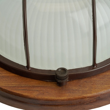 Светильник накладной IP54, 220V 60Вт Е27, дерево, орех, круг, с решеткой, НБО 03-60-022 - фото