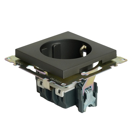 Розетка 1-местная с защитной шторкой с/з (механизм), 250В, 16А, серия Катрин, графит, GLS16-7110-06 - фото