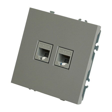 Розетка компьютерная 2-местная RJ-45 (механизм), STEKKER, серия Эмили, RST00-5111-10, платиново-серый, soft touch - фото
