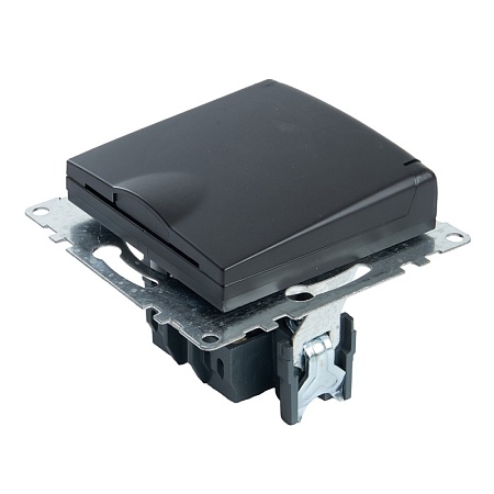 Розетка 1-местная с/з с крышкой (механизм), STEKKER GLS16-7112-05, 250В, 16А с защитной шторкой, серия Катрин, черный - фото