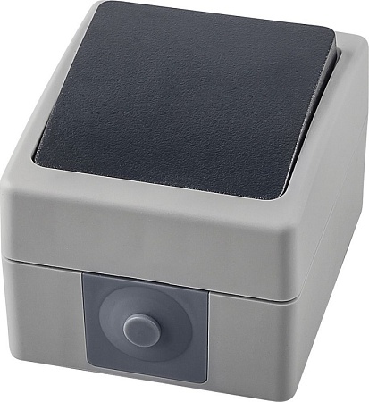 Переключатель 1-клавишный STEKKER, PSW10-112-54, 1-полюсный на 2 направления открытой установки, 250В, 10А, IP54, серый/графит - фото