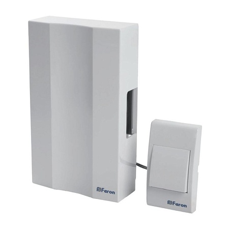 Звонок с кнопкой проводной Feron DB-101 электромеханический белый 230V 162х98х40мм - фото