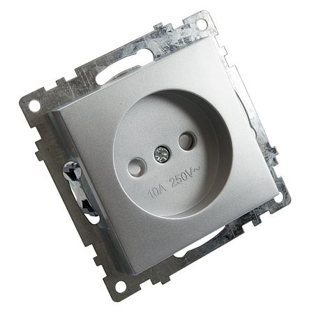 Розетка 1-местная б/з (механизм), STEKKER GLS10-7109-03, 250V, 10А с защитной шторкой, серия Катрин, серебро - фото