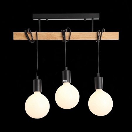 Светильник подвесной Черный, Светлое дерево E27 3*60W SL1142.403.03 - фото