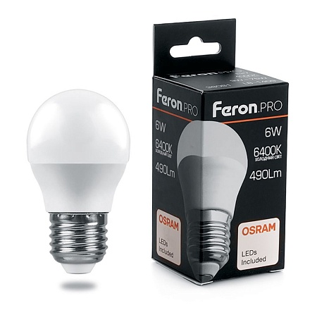 Лампа светодиодная Feron.PRO LB-1406 Шарик E27 6W 175-265V 6400K - фото