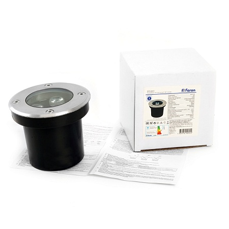 Светодиодный светильник тротуарный (грунтовый) Feron SP2801, 3W, AC/DC12-24V, низковольтный, 3000К, черный, D100*H80mm, вн.диаметр:70m - фото