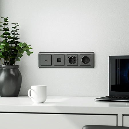 Розетка Ethernet RJ-45 графит рифленый WL04-RJ-45 - фото