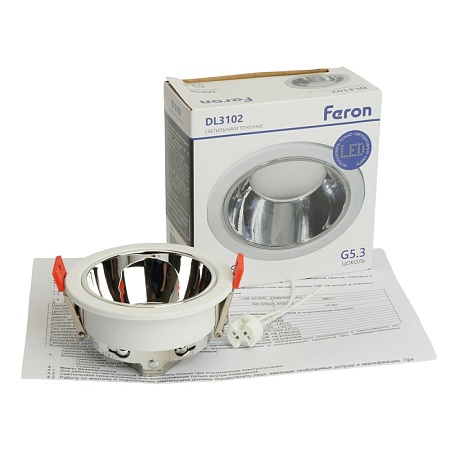 Светильник встраиваемый Feron DL3102 потолочный MR16 G5.3 белый + хром - фото