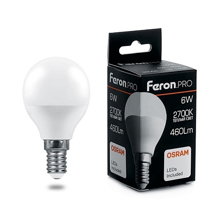 Лампа светодиодная Feron.PRO LB-1406 Шарик E14 6W 175-265V 2700K - фото